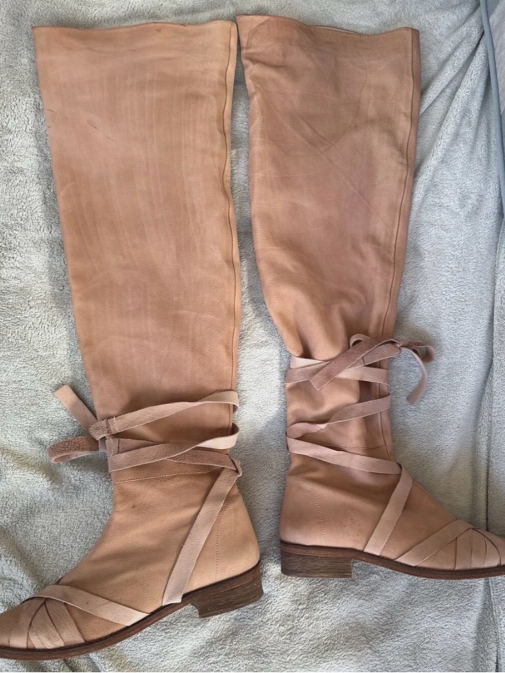 FREE PEOPLE West End Lace-up Tan/Camel Women's Tall Soft Leather Boots SZ 38